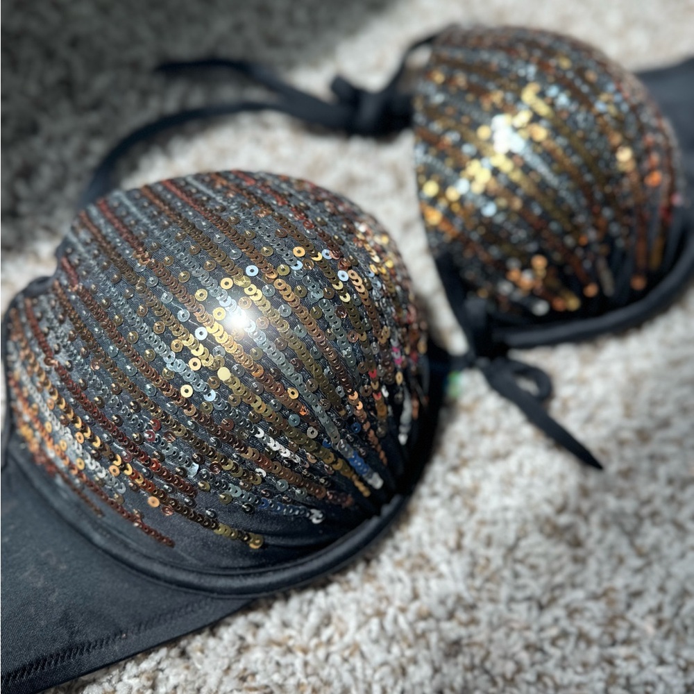Victoria's Secret Black Swim Bra with Gold Accents